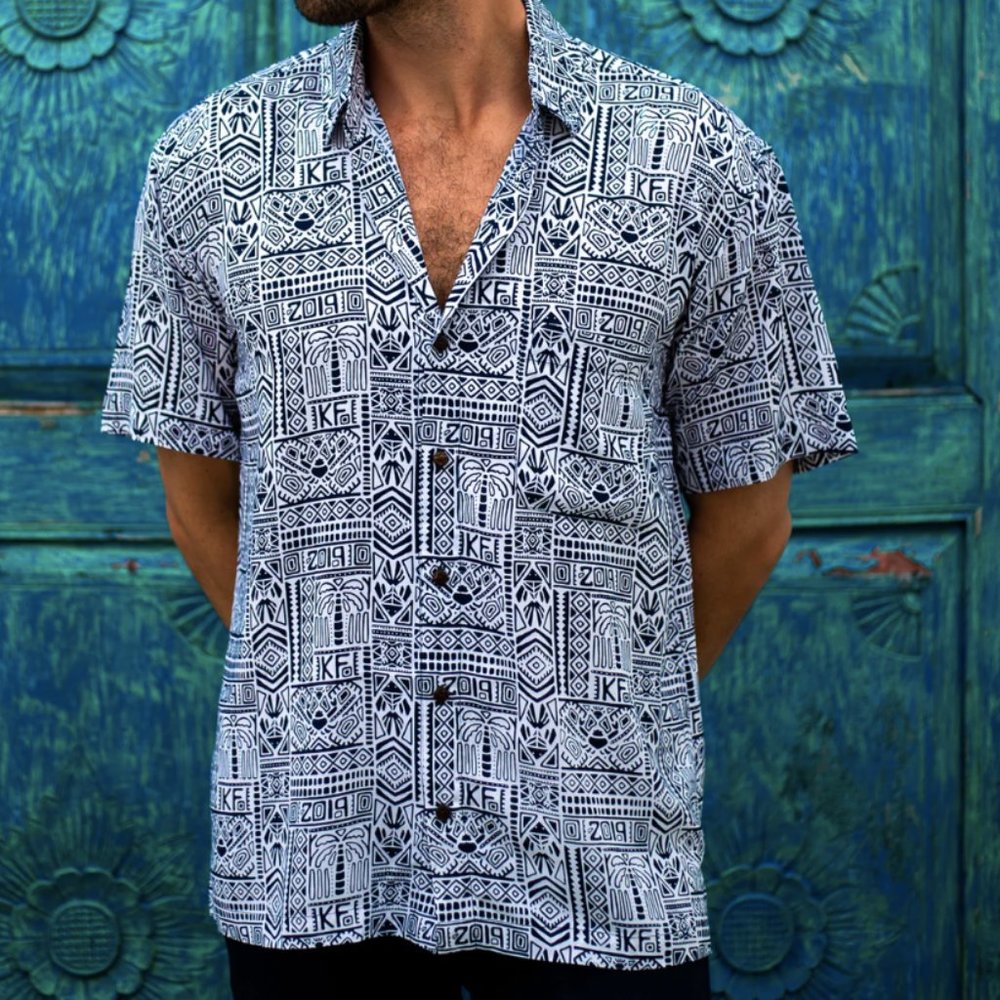 Kenny Flowers Black & White Geometric Short-Sleeve Button-Up